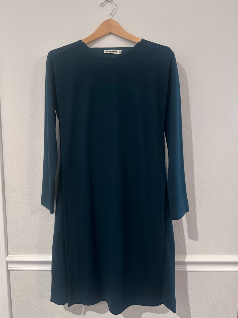Jil Sander Dark Green Long Sleeve Shift Dress